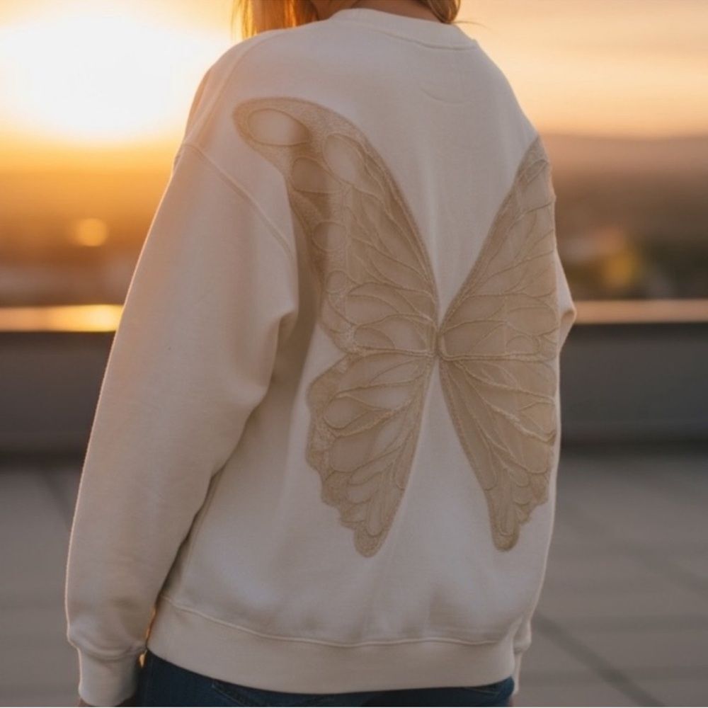 NWOT Tricia Fix Free People Exclusive Butterfly Crewneck Sweatshirt in Ivory